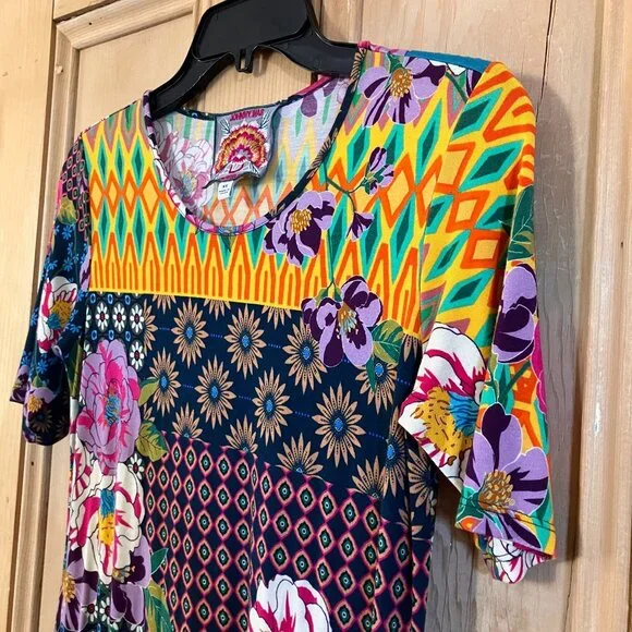 Johnny Was Womens Maggie Multi-Pattern Floral Stretch Midi Dress XS Pink SP NWOT - Picture 4 of 12